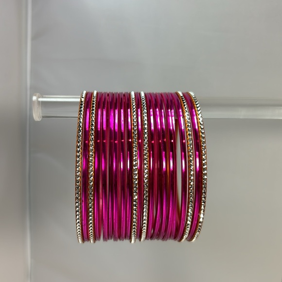 Indian traditional style bangles set pink and silver wedding special - Picture 3 of 4